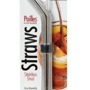 12 JOIE STAINLESS STEEL DRINKING STRAWS 2 Cleaning Brushes & 2 Silicone Holder